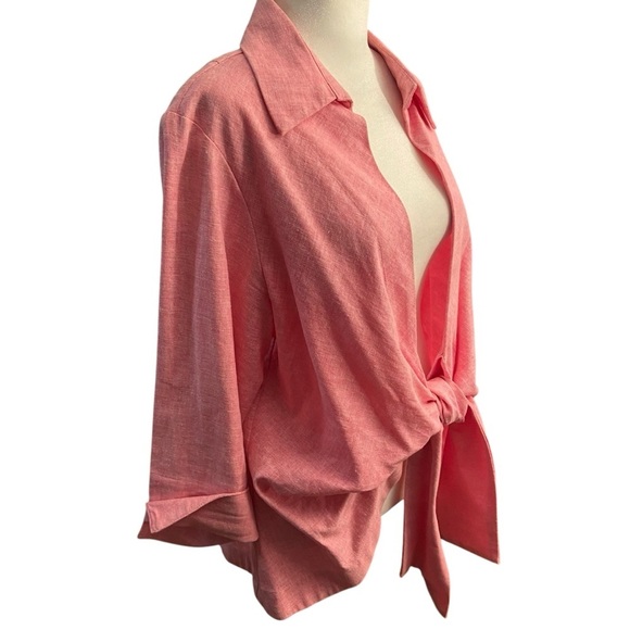Mishca Collection Linen/Viscose Blend Women’s Pink Wrap Tie Jacket Size L Spring - Picture 5 of 13